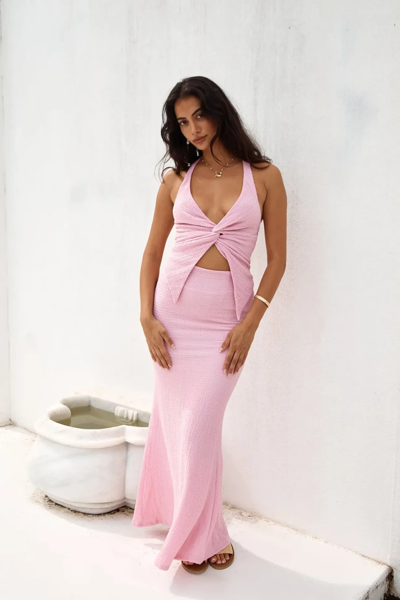 Palm Tree Paradise Halter Top Pink