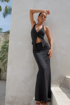 Palm Tree Paradise Maxi Skirt Black