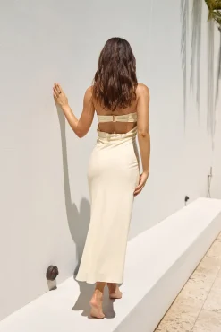 Paradiso Strapless Linen Maxi Dress Yellow