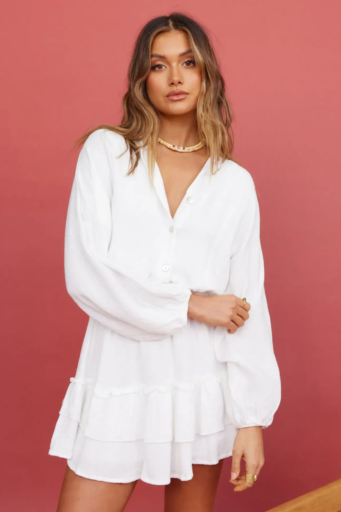 Peach Sunsets Dress White