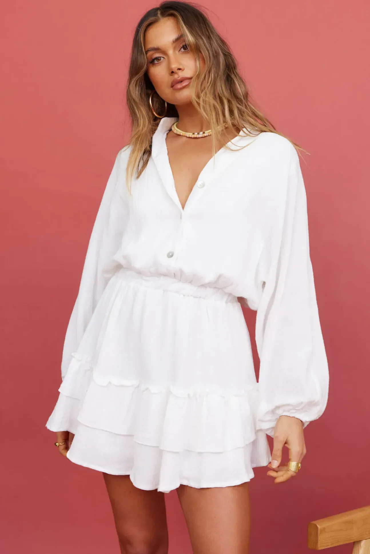 Peach Sunsets Dress White