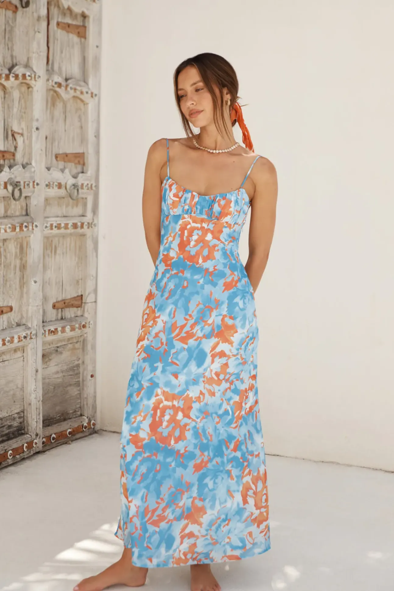 Peony Pillow Maxi Dress Blue