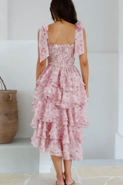 Poetry At Dawn Midi Dress Pink