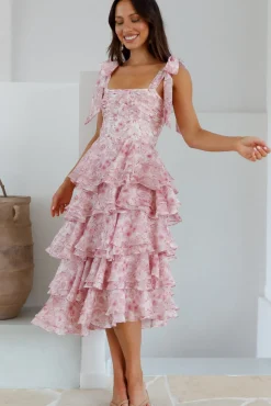 Poetry At Dawn Midi Dress Pink