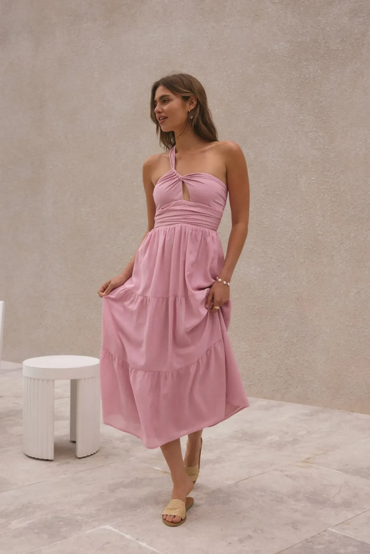 Pure Satisfaction One Shoulder Maxi Dress Pink