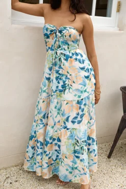 Rainforest Oasis Strapless Maxi Dress Blue
