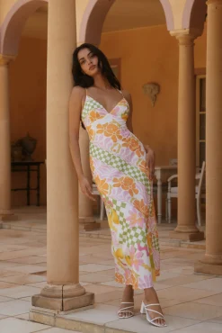 Retro Bloom Maxi Dress Green