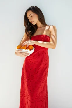 Riviera Rouge Strapless Maxi Dress Red