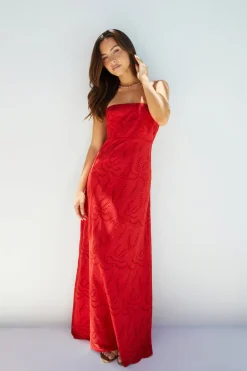 Riviera Rouge Strapless Maxi Dress Red