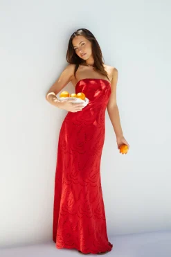 Riviera Rouge Strapless Maxi Dress Red