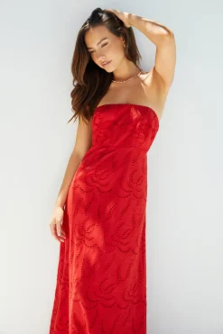 Riviera Rouge Strapless Maxi Dress Red
