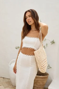 Romantic Escape Linen Crop Top White
