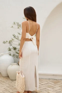 Romantic Escape Linen Crop Top White