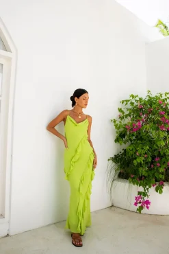 Romantic Flare Maxi Dress Green