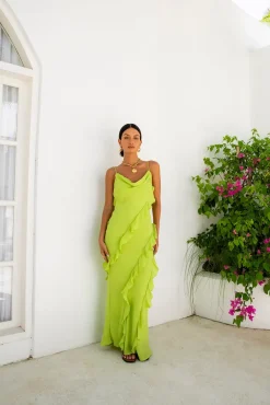 Romantic Flare Maxi Dress Green