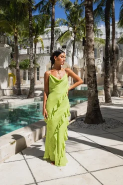 Romantic Flare Maxi Dress Green