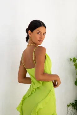 Romantic Flare Maxi Dress Green
