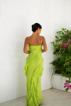 Romantic Flare Maxi Dress Green
