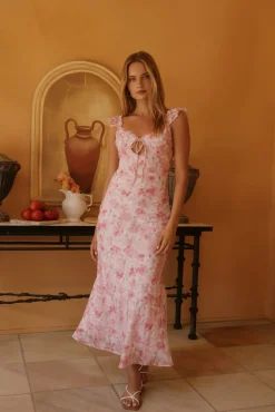 Rose Petal Reverie Midi Dress Pink