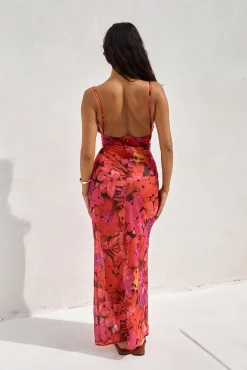 RUNAWAY THE LABEL Bad Romance Sheer Maxi Dress Pink Floral