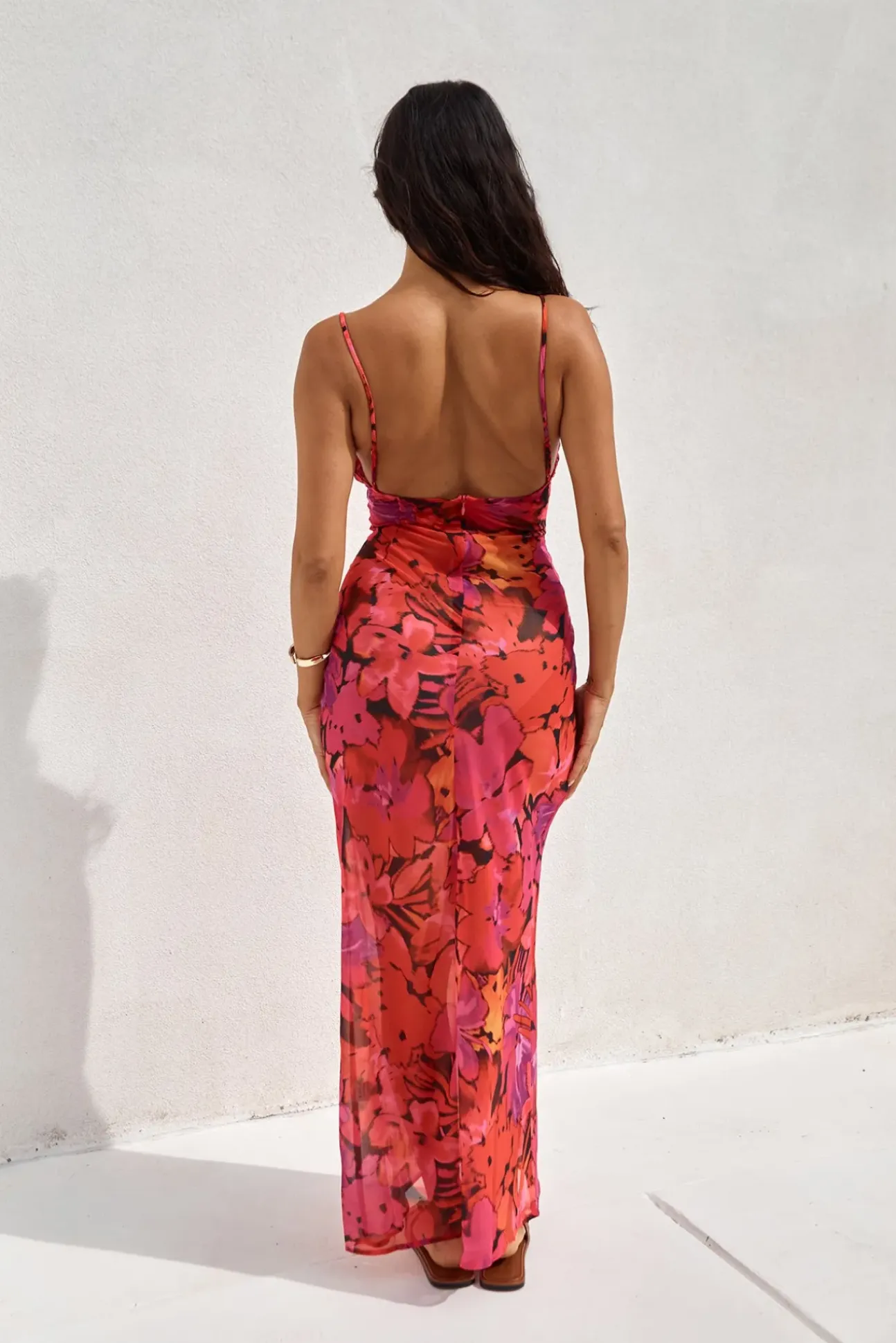 RUNAWAY THE LABEL Bad Romance Sheer Maxi Dress Pink Floral
