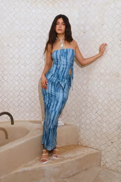 RUNAWAY THE LABEL Inaya Strapless Top Jean Print
