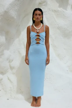RUNAWAY THE LABEL Normani Midi Dress Ice Blue
