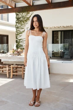 Sailing On A Dream Lace Midi Dress White
