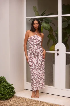 Sand Dune Halter Midi Dress Chocolate