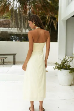 Scarlet Hues Halter Maxi Dress Lemon
