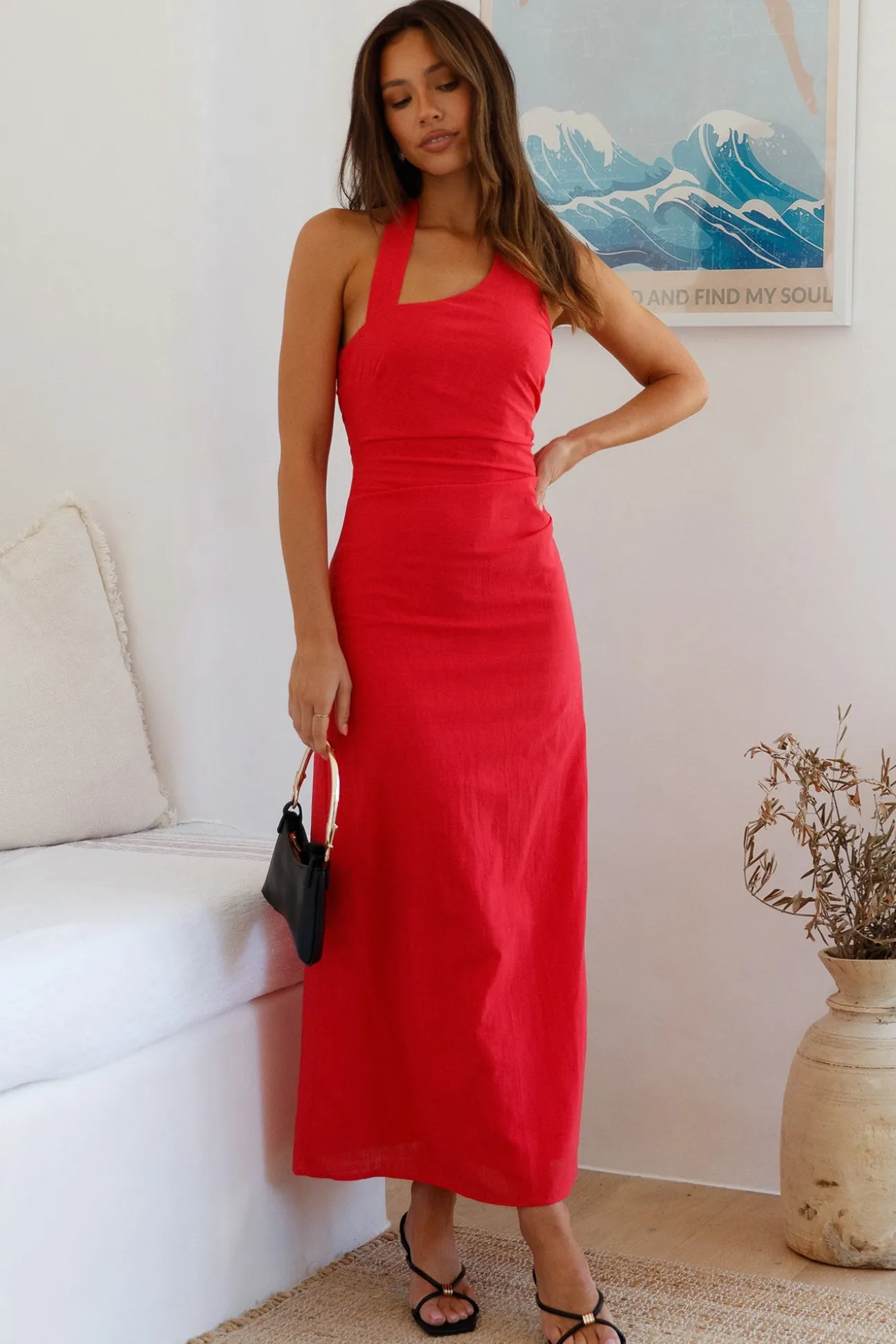 Scarlet Hues Halter Maxi Dress Red