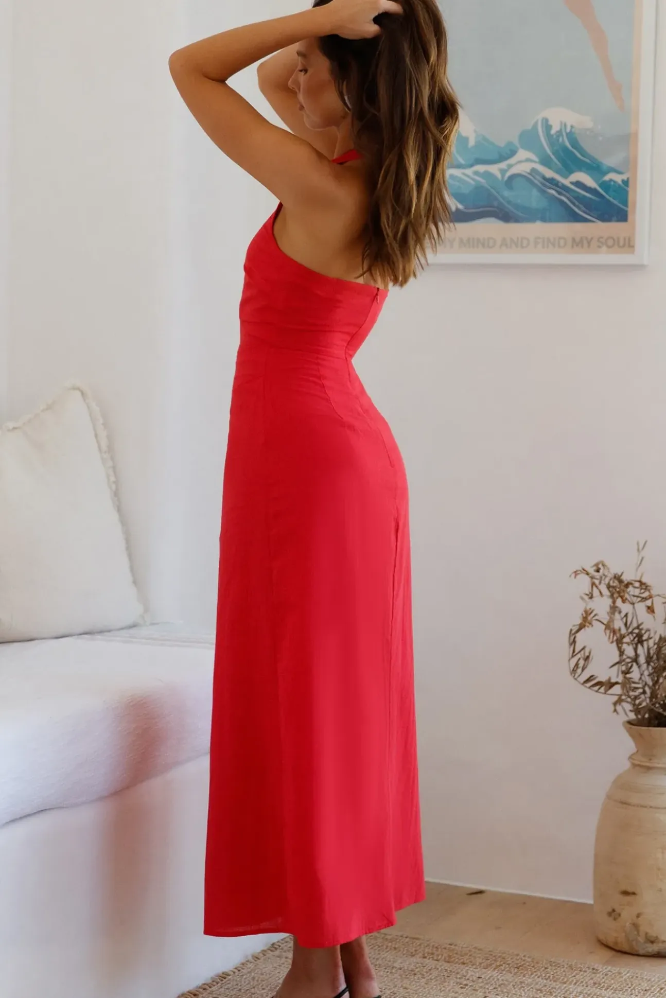 Scarlet Hues Halter Maxi Dress Red