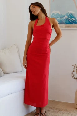 Scarlet Hues Halter Maxi Dress Red