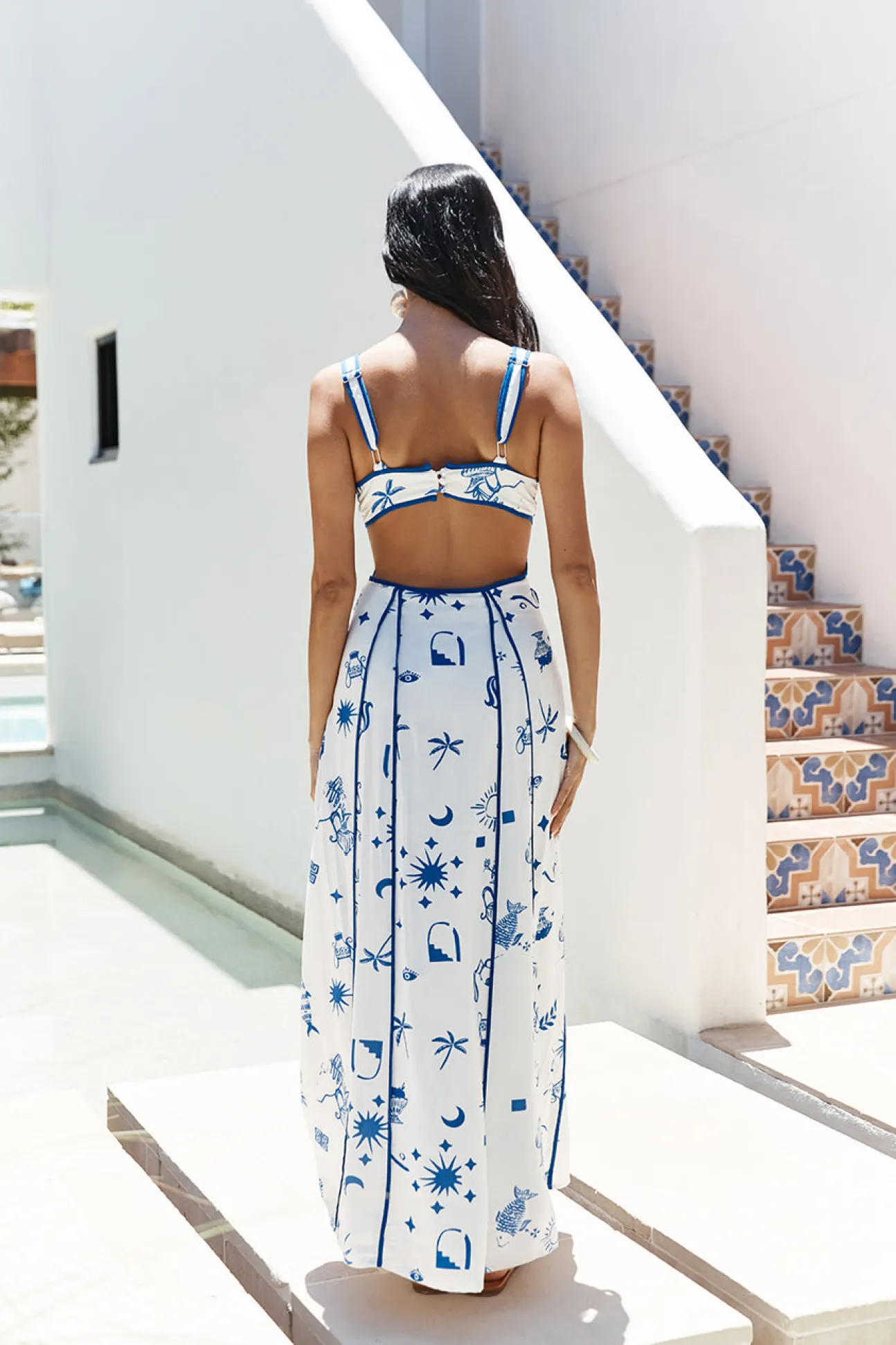 Seaside Charm Cutout Maxi Dress Blue