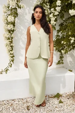 Seaside Haven Linen Maxi Skirt Green