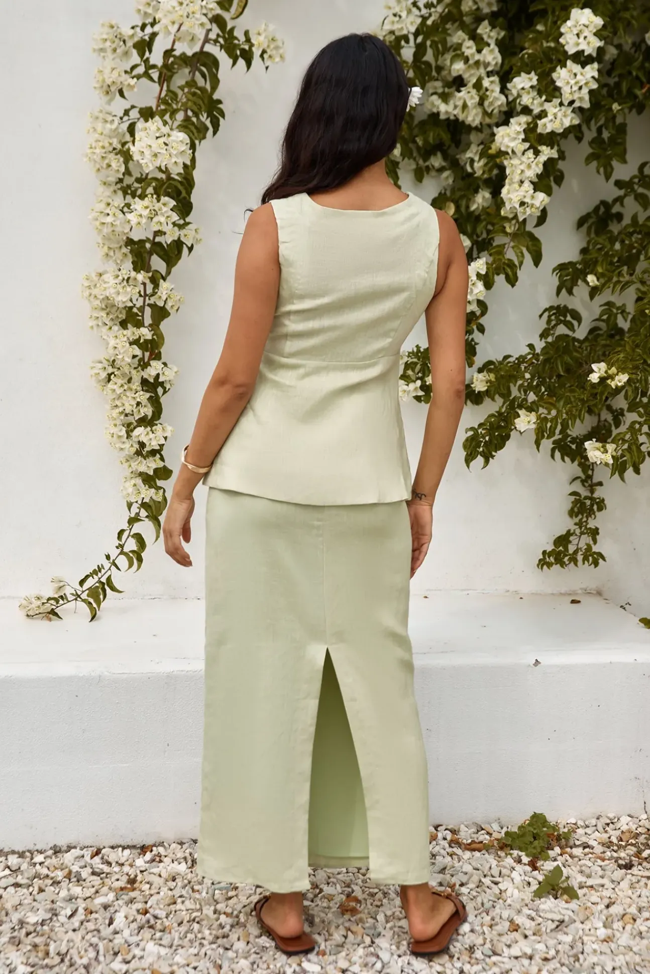 Seaside Haven Linen Maxi Skirt Green