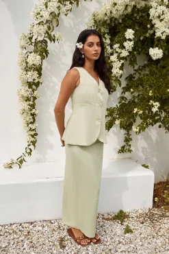 Seaside Haven Linen Maxi Skirt Green