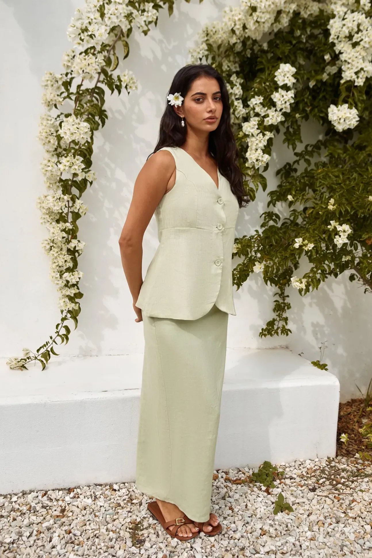 Seaside Haven Linen Maxi Skirt Green