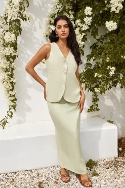 Seaside Haven Linen Maxi Skirt Green
