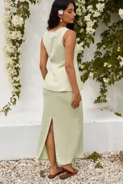 Seaside Haven Linen Maxi Skirt Green