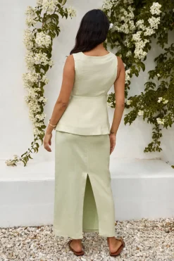 Seaside Haven Linen Vest Top Green