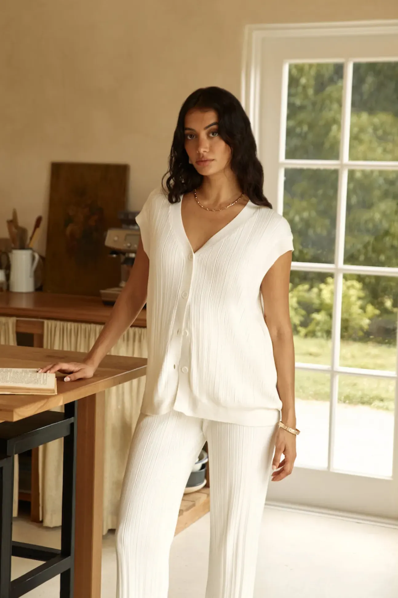 Seeking Memories Knit Pant White
