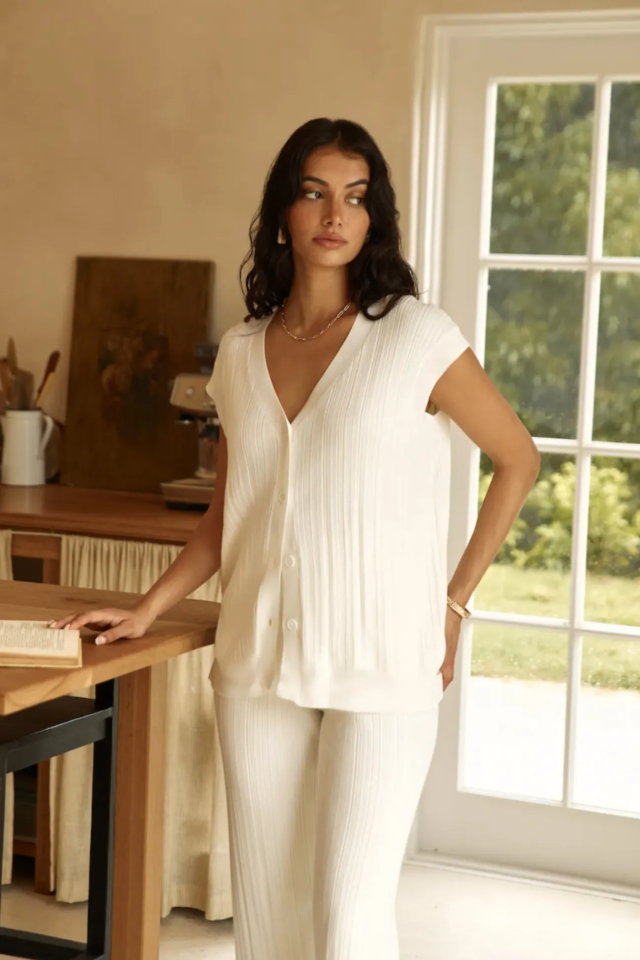 Seeking Memories Knit Pant White