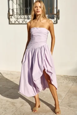 See You Tonight Bubble Hem Midi Dress Lilac
