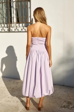 See You Tonight Bubble Hem Midi Dress Lilac