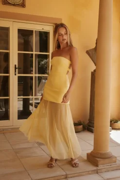 Serene Sands Strapless Maxi Dress Yellow
