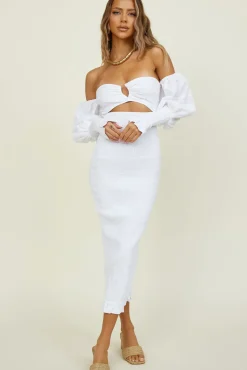 SEVEN WONDERS Luciano Shirred Midi Dress White