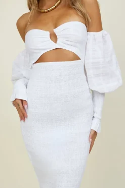 SEVEN WONDERS Luciano Shirred Midi Dress White