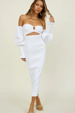 SEVEN WONDERS Luciano Shirred Midi Dress White