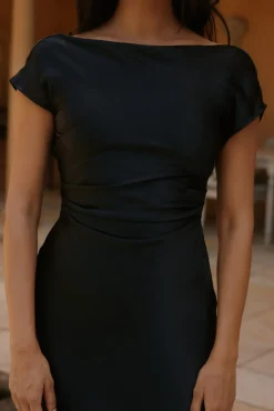 Siren Melody Satin Maxi Dress Black